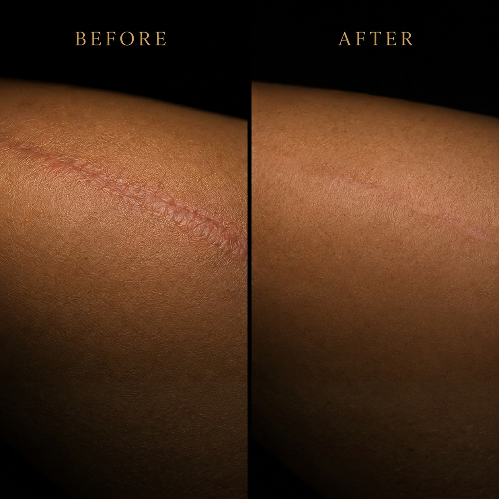 Before and after arm scar camouflage treatment