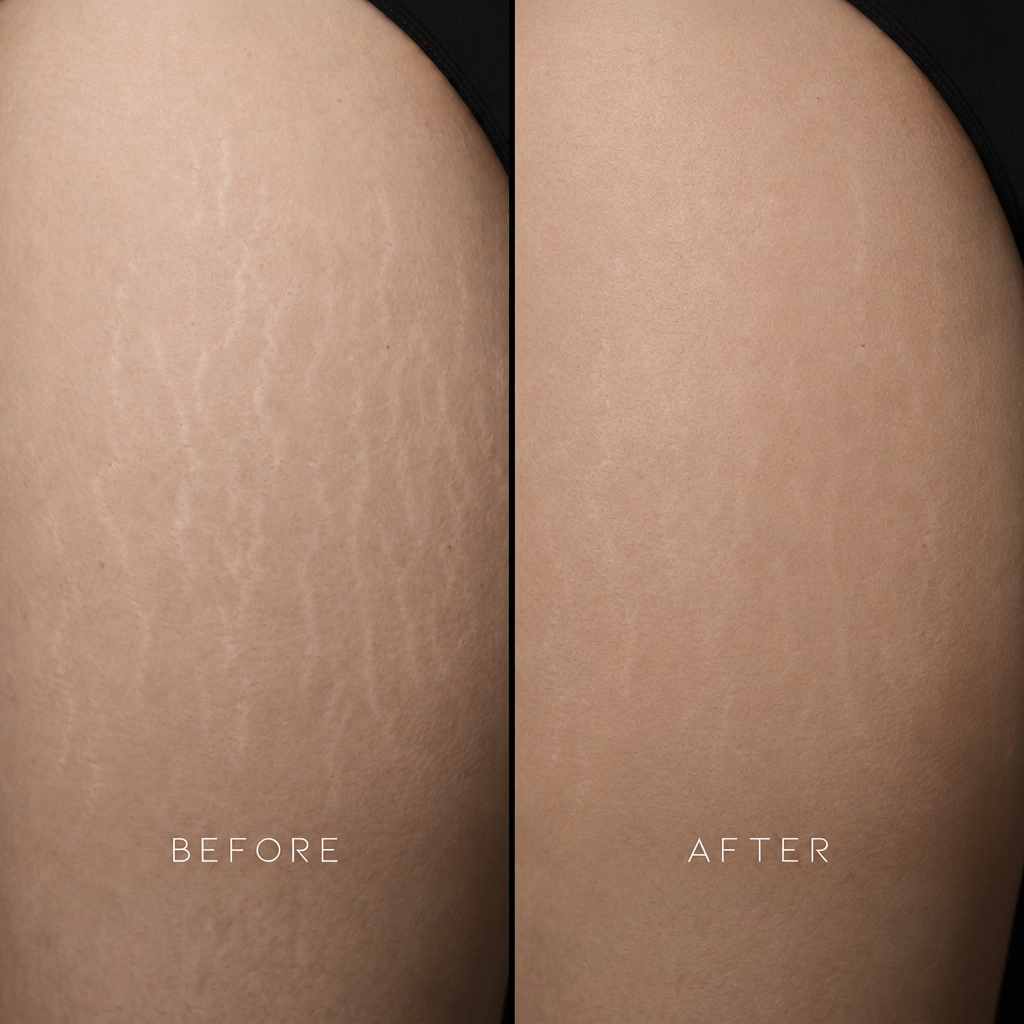 Before and after stretch mark revision on thigh
