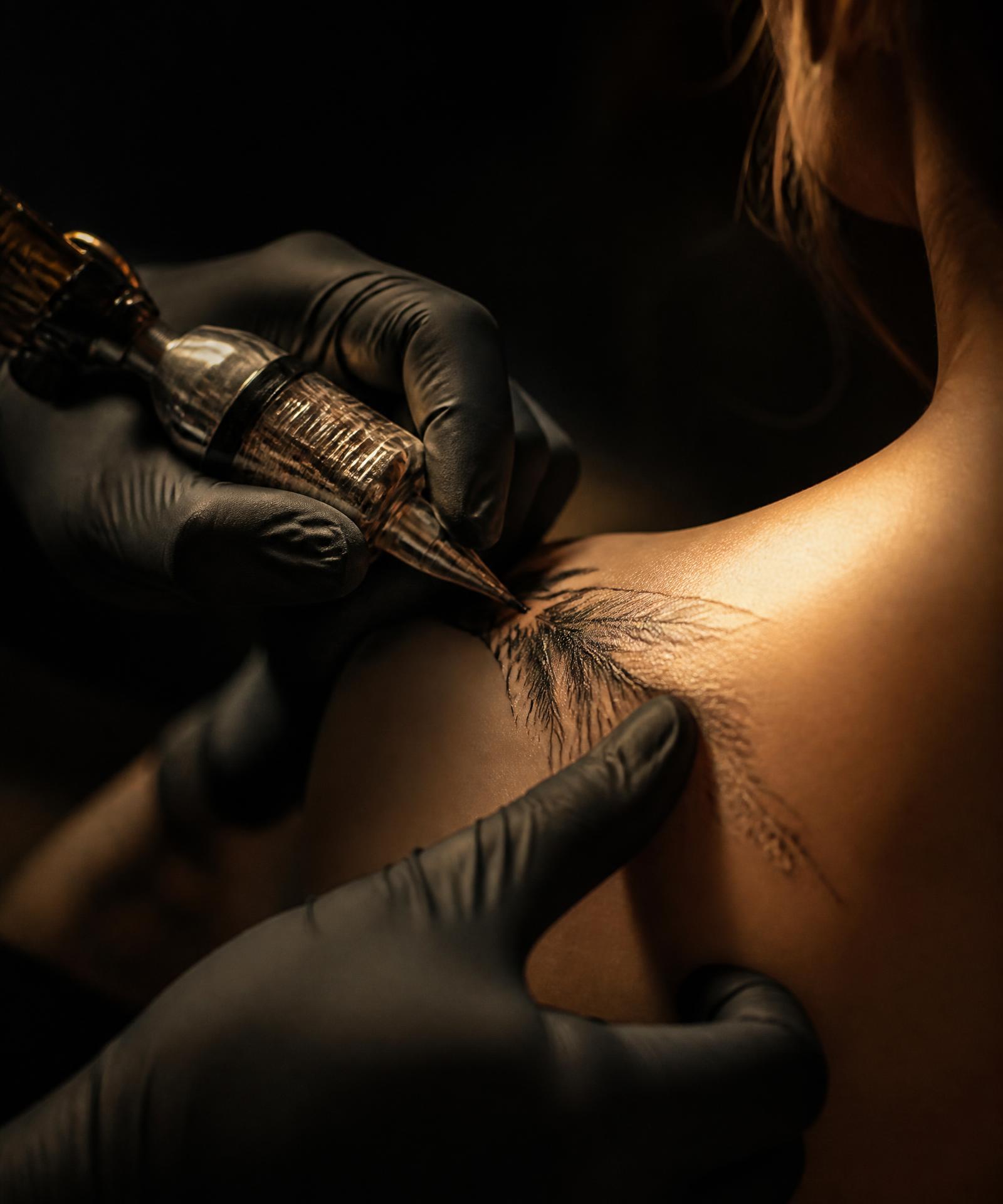 Paramedical tattoo artist working on a client's skin